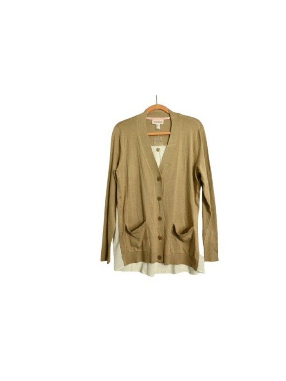 NWOT Isaac Mizrahi Live! Elements As Is Mix Media Sweater Cardigan Tan Size M